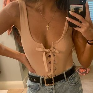 Pink lace up bodysuit